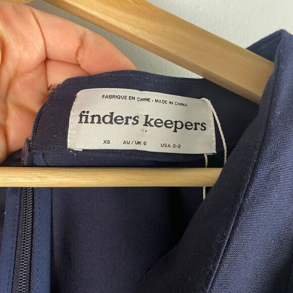 Finders Keepers Navy Blue Mini Dress - Gold O-Ring V-Neck - Picture 6 of 10